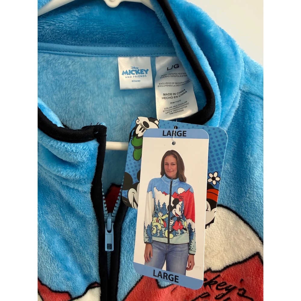 Disney Mickey and Friends Mickey's Lodge Fleece Full Zip Jacket Multicolor Large - Picture 2 of 3